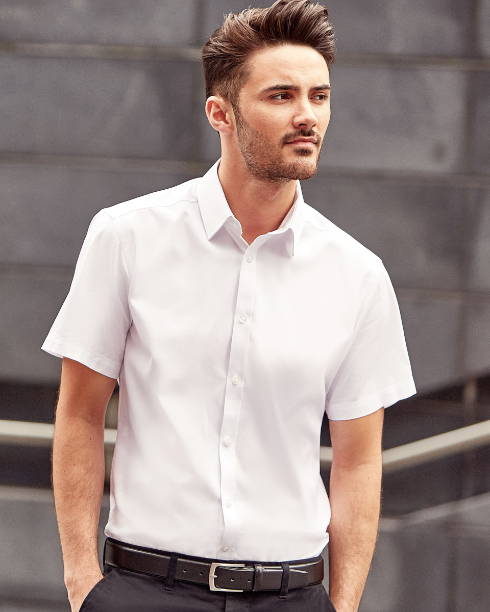 Men's Short Sleeve Tailored Herringbone Shirt